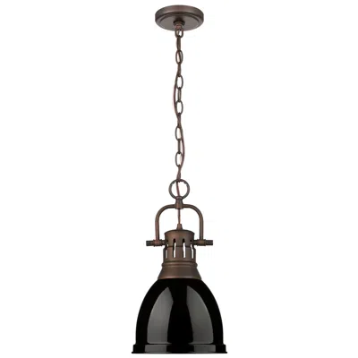Golden Lighting Duncan Small Pendant With Chain In Rubbed Bronze With Black