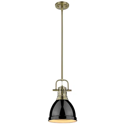 Golden Lighting Duncan Small Pendant With Rod In Aged Brass With Black