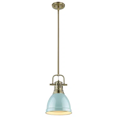 Golden Lighting Duncan Small Pendant With Rod In Aged Brass With Seafoam