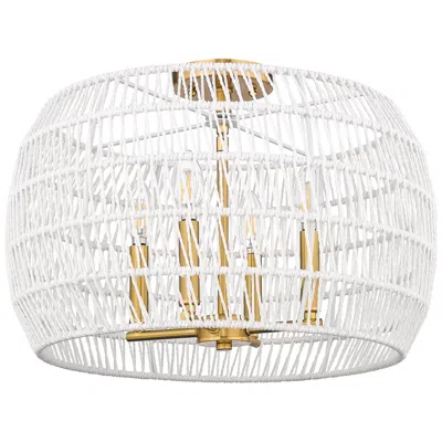 Golden Lighting Ellie 4 Light Semi-flush Brushed Gold With Bleached White Raphia Rope Shade