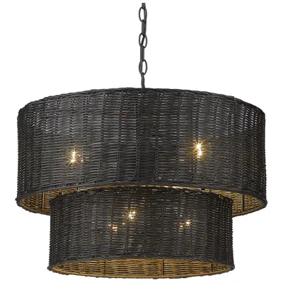 Golden Lighting Erma 22 3/8" Matte Black Wicker Drum Chandelier