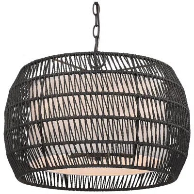 Golden Lighting Everly 19" Modern Matte Black Rattan Pendant Light