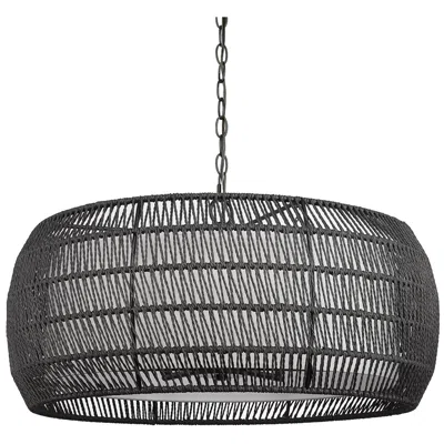 Golden Lighting Everly 27" Double Shade Modern Black Rattan Pendant