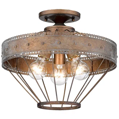 Golden Lighting Ferris 15" Wide Rustic Copper Patina 3-light Ceiling Light