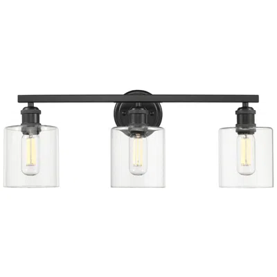 Golden Lighting Fisher 25 1/8" Wide Matte Black 3-light Bath Light With Clear Glass