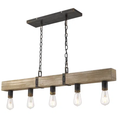 Golden Lighting Garrett 39 1/2"w Antique Black Iron 5-light Linear Pendant