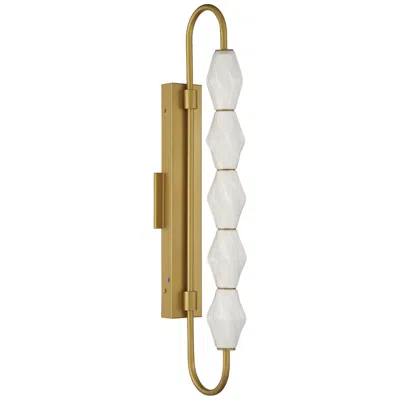 Golden Lighting Geode Led 32in Outdoor Wall In Satin Brushed Gold W Fluted Striped Glass