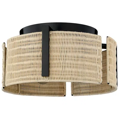 Golden Lighting Grove 14"w Matte Black Natural 3-light Wicker Ceiling Light