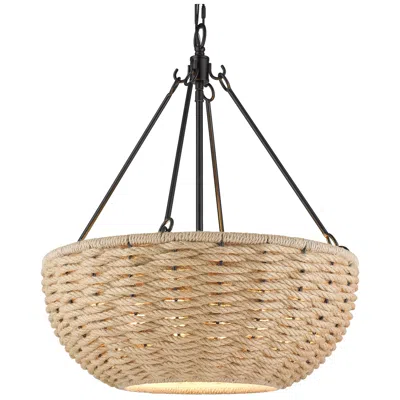 Golden Lighting Hathaway 20 1/4" Matte Black And Rope Basket Pendant