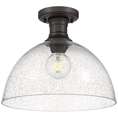 Golden Lighting Hines 13 1/2" Wide 1-light Semi-flush In Rubbed Bronze With Seeded Gla
