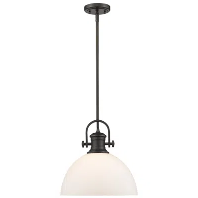 Golden Lighting Hines 13 1/2"w Rubbed Bronze Pendant Light With Opal Glass In White