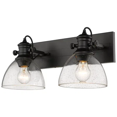 Golden Lighting Hines 17 7/8" Wide Matte Black 2-light Semi-flush With Seeded Glass