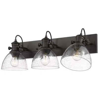 Golden Lighting Hines 25 1/4" Bronze Seeded Glass 3-light Bath Light