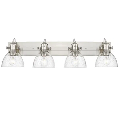 Golden Lighting Hines 34 3/4" Wide Pewter 4-light Bath Light W/ Seeded Glass