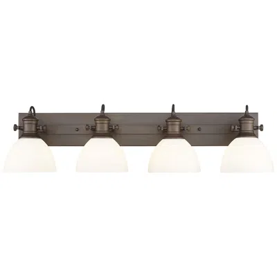 Golden Lighting Hines 4-light Vanity Light In Rubbed Bronze With Opal Glass