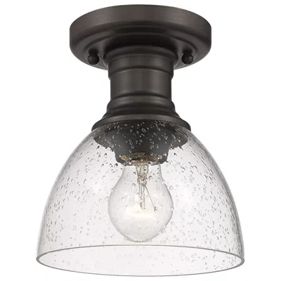 Golden Lighting Hines 6 7/8" Wide 1-light Semi-flush In Rubbed Bronze With Seeded Glas In Black
