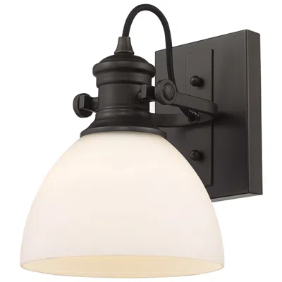 Golden Lighting Hines 6 7/8" Wide 1-light Wall Sconce In Rubbed Bronze With Opal