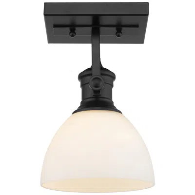 Golden Lighting Hines 6 7/8" Wide Matte Black 1-light Semi-flush With Opal Glass