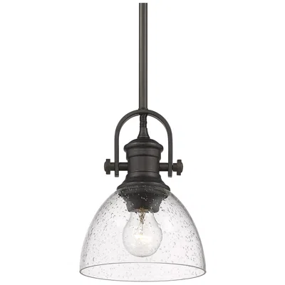 Golden Lighting Hines 7" Wide Rubbed Bronze Seeded Glass Mini Pendant