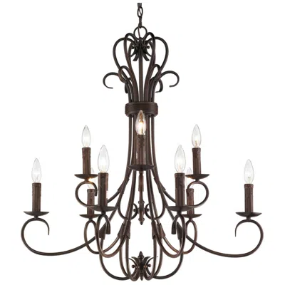 Golden Lighting Homestead 28"w Oil-rubbed Bronze 9-light 2-tier Chandelier In Brown