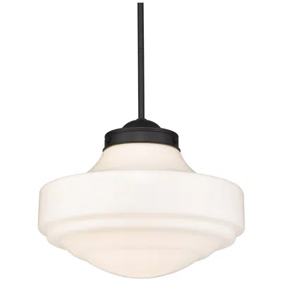 Golden Lighting Ingalls 16" Black And Vintage Milk Glass Pendant Light