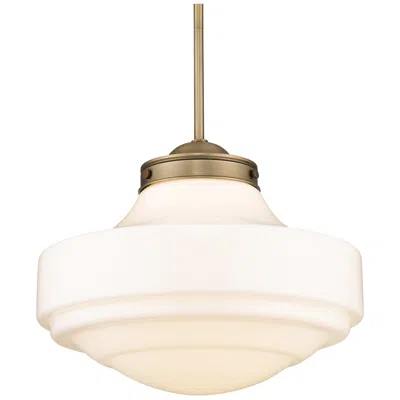 Golden Lighting Ingalls 16" Modern Brass White Glass Pendant Light