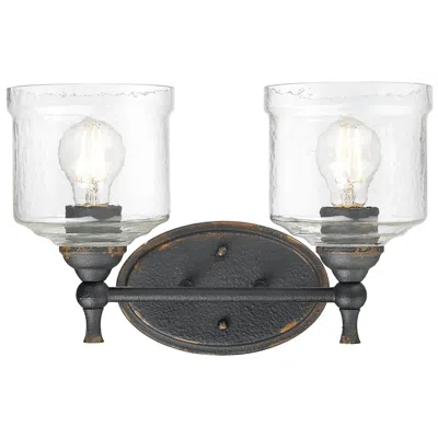 Golden Lighting Keating 9 3/4"h Black Iron 2-light Sconce W/ Hammered Glass