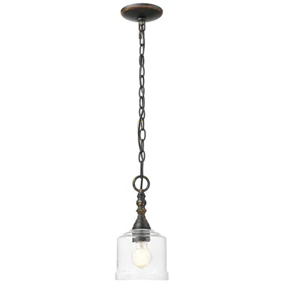 Golden Lighting Keating Mini Pendant In Antique Black Iron With Hammered Water Glass Shade