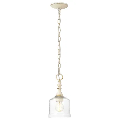 Golden Lighting Keating Mini Pendant In Antique Ivory With Hammered Water Glass Shade