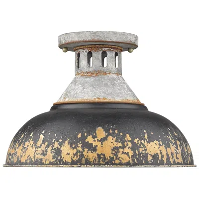 Golden Lighting Kinsley 14" Aged Black Galvanized Steel Ceiling Light
