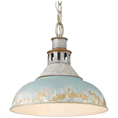 Golden Lighting Kinsley 14" Aged Teal Shade Pendant Light