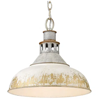 Golden Lighting Kinsley 14" Antique Ivory Galvanized Steel Pendant