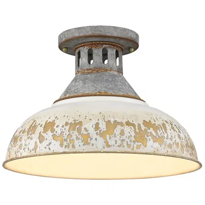 Golden Lighting Kinsley 14" Galvanized Antique Ivory Ceiling Light