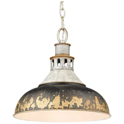 Golden Lighting Kinsley 14" Rustic Aged Galvanized Steel Pendant