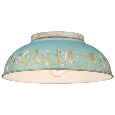 Golden Lighting Kinsley 14" Wide Antique Teal Bowl Ceiling Light