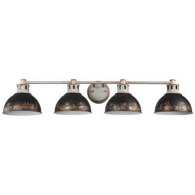 Golden Lighting Kinsley 4-light Vanity Light In Aged Galvan Steel With Antique Black Iron