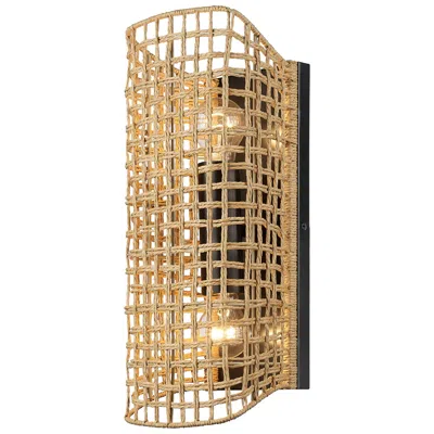 Golden Lighting Layney 6 3/4" Wide Wall Sconce In Matte Black With Raphia Rope Shade