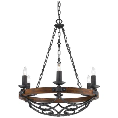Golden Lighting Madera 28 1/4" Wide Hand-forged Iron Wagon Wheel Chandelier
