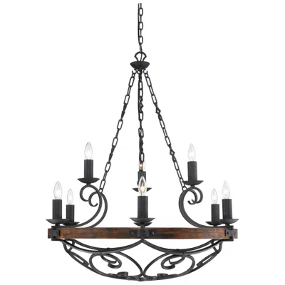 Golden Lighting Madera 34 1/2" Wood And Forged Metal Scroll Chandelier