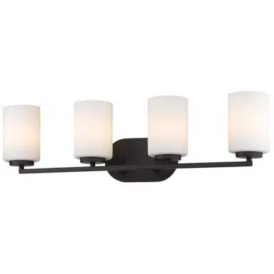 Golden Lighting Manhattan 27 1/2" Wide 4-light Vanity Light In Matte Black With Opal
