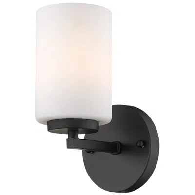 Golden Lighting Manhattan 4 3/4" Wide 1-light Wall Sconce In Matte Black With Opal