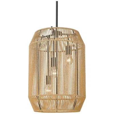 Golden Lighting Marlee 15" Wide Pendant In Matte Black With Natural Raphia Rope