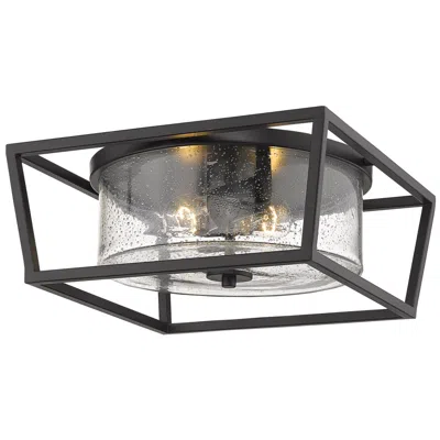 Golden Lighting Mercer 14 1/2" Matte Black Seeded Glass Flush Mount