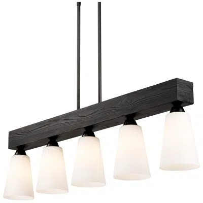 Golden Lighting Neela 41.625" Wide 5-light Matte Black Linear Pendant With Opal Glass