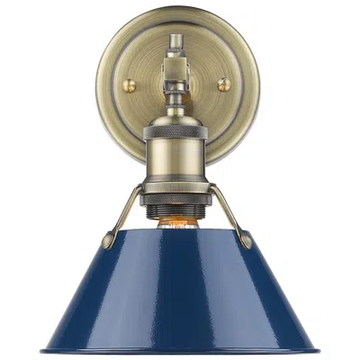 Golden Lighting Orwell 10" High Aged Brass Blue Shade Wall Sconce