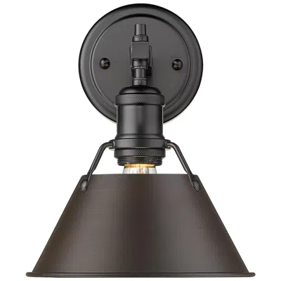 Golden Lighting Orwell 10" High Matte Black With Rubbed Bronze Wall Sconce