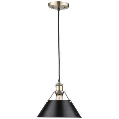 Golden Lighting Orwell 10" Wide Aged Brass 1-light Mini Pendant With Black Shade