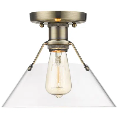 Golden Lighting Orwell 10" Wide Flush Mount In Aged Brass With Clear Glass