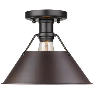 Golden Lighting Orwell 10" Wide Flush Mount In Matte Black With Rubbed Bronze