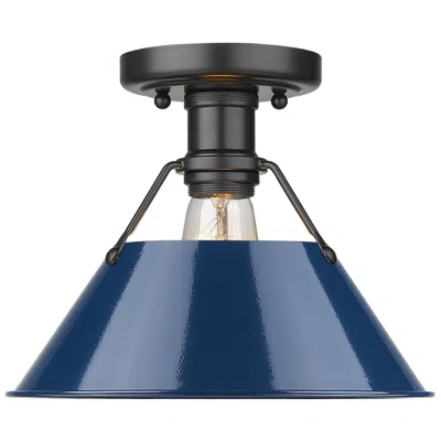 Golden Lighting Orwell 10" Wide Matte Black 1-light Flush Mount With Matte Navy Shade